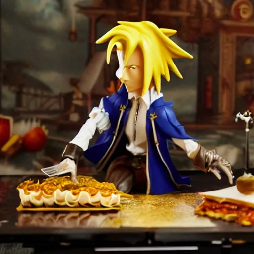 Prompt: sephiroth dancing with mr. peanut eating lasagna, mood lighting, renaissance, beautiful, extremely detailed, action figure