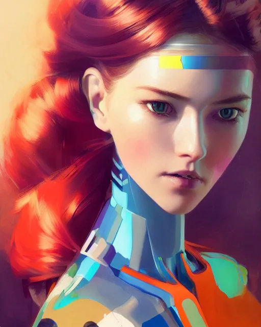 Prompt: half - robot woman with cute - fine - face, pretty face, multicolored hair, realistic shaded perfect face, fine details by realistic shaded lighting poster by ilya kuvshinov katsuhiro otomo, magali villeneuve, artgerm, jeremy lipkin and michael garmash and rob rey