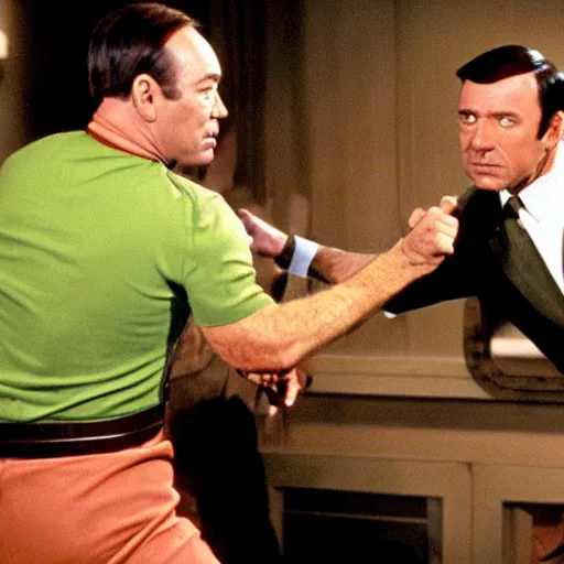 Image similar to kevin spacey fighting gorn from star trek