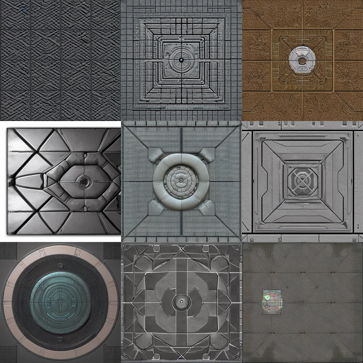 Prompt: Alien space-ship floor panel. Substance 3d texture. Quixel megascan. flat 2d texture. Top down.