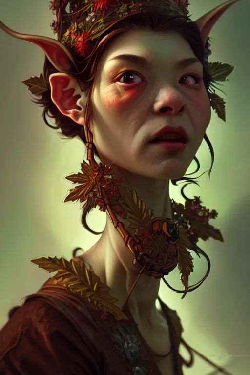 Image similar to beautiful goblin, highly detailed, digital painting, artstation, sharp focus, illustration, art by tan zi and ayanamikodon and alphonse mucha and wlop