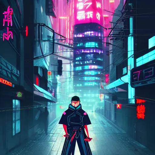 Prompt: Cyberpunk ninja samurai neon Tokyo city, trending on artstation 720x1600