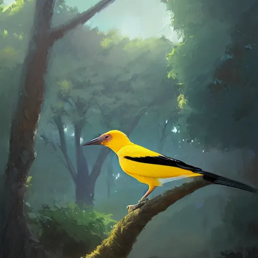 Prompt: spanish golden oriole in avila, hay, pines, oaks, summer, 4 k, concept art, by wlop, ilya kuvshinov, artgerm, krenz cushart, greg rutkowski, pixiv. cinematic dramatic atmosphere, sharp focus, volumetric lighting, cinematic lighting, studio quality