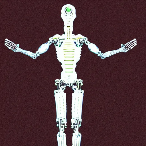 Prompt: An AI who has sublimated into a physical form that is humanoid and male. He has a long face, and his body is slender and graceful. He has a head, a torso, arms and legs but he doesn't look like a human being at all. He has a modern mechanical aesthetic. His skin is blueish transparent and you can see the energy inside him, with a glowing blue liquid running from his core through his body as blood would in a human being.