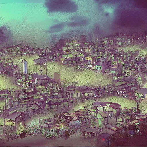 Image similar to the slums just outside the gates to the kingdom of heaven in the clouds, digital art