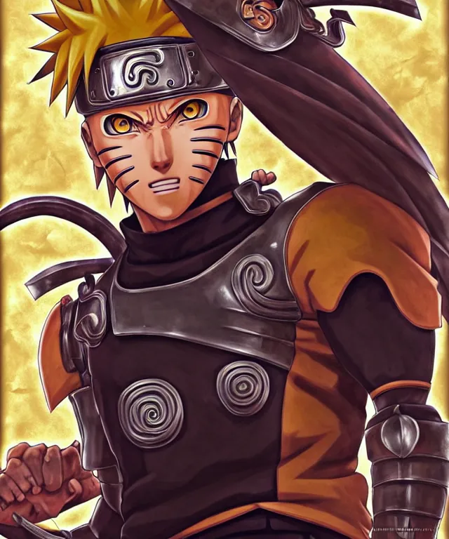 Image similar to naruto uzumaki Muscular and powerful medieval knight portrait, art nouveau, fantasy, intricate flower designs, elegant, highly detailed, sharp focus, art by Artgerm and Greg Rutkowski