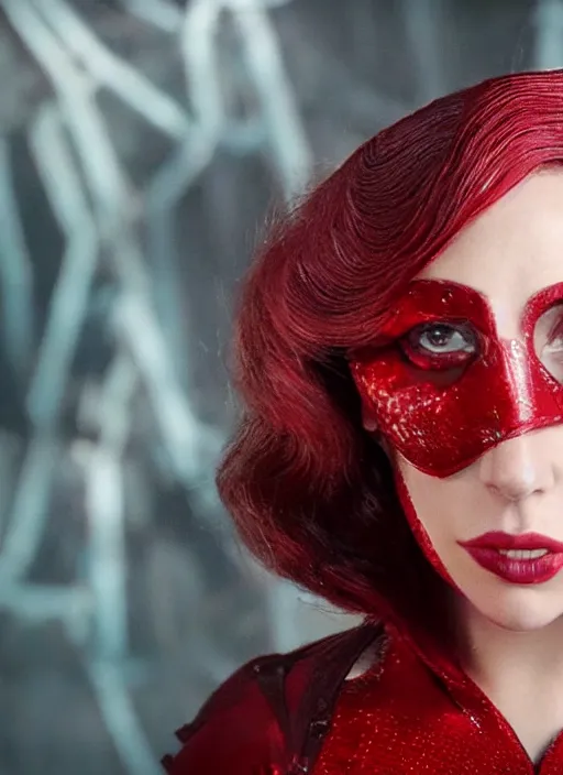 Prompt: screen of lady gaga as the scarlet witch in wandavision, High resolution. Highly detailed. Dramatic. 8k.4k.