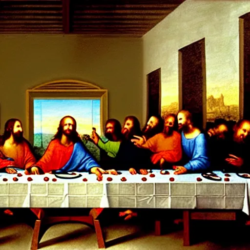 Prompt: a beautiful painting of donald trump participating in the last supper, by leonardo da vinci, ultra - detailed, 8 k