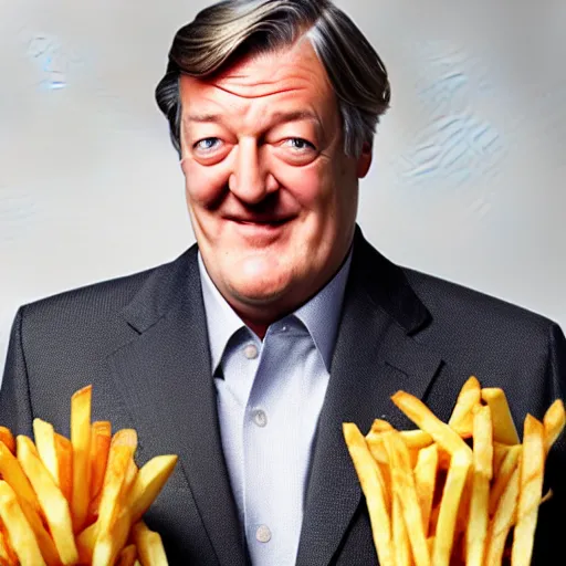 Image similar to ( ( stephen fry ) ) is [ made of ] [ french fries ] hybrid intercross mix