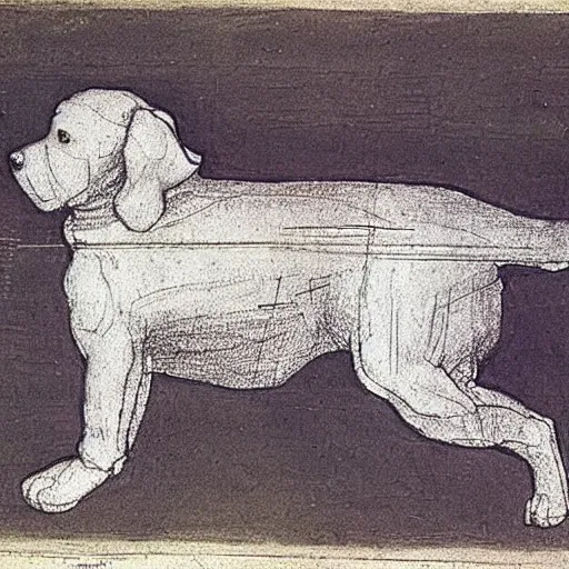 Prompt: a blueprint sketch of a dog by leonardo da vinci