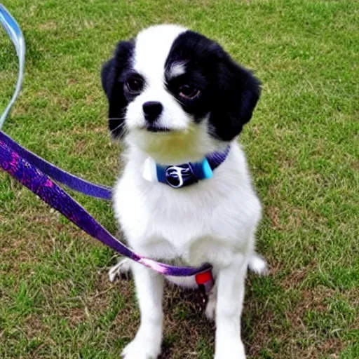 Prompt: cute dog with lazer eyes and shiny leash