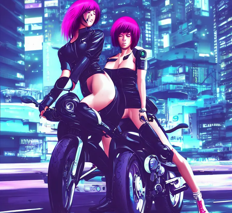 Image similar to motoko kusanagi riding a cyberpunk vehicle in a grungy cyberpunk megacity, bosozoku gang war, cyberpunk vaporwave, artgerm, sola digital arts, anti aliasing, raytracing