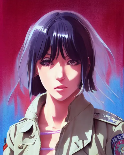 Image similar to police officer girl very very anime!!! fine face, audrey plaza, realistic shaded perfect face, fine details. anime. realistic shaded lighting cyberpunk futuristic neon tattoos styled hair reflective puffy sheen film jacket decorated poster by ilya kuvshinov katsuhiro otomo ghost in the shell magali villeneuve artgerm jeremy lipkin michael garmash rob rey