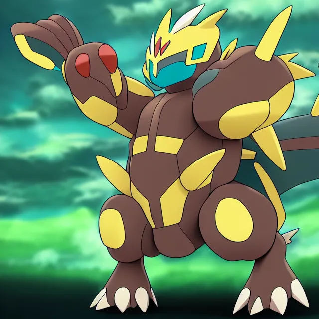 Image similar to a paleontology themed pokemon, earth / fighting type, anime style, promotional image, official media, 5 k