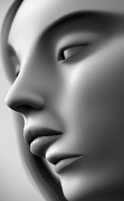 Image similar to complex 3d render of a beautiful face, beautiful natural soft light, rim light, elegant, highly detailed, octane render, black and white, Kandinsky style