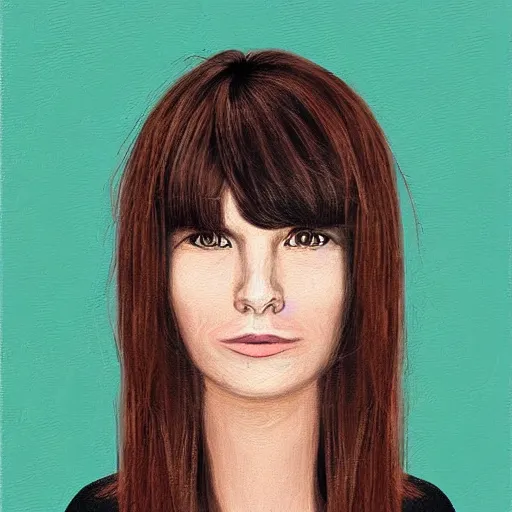 Prompt: a portrait of a woman with bangs hair, artwork by davis, marc