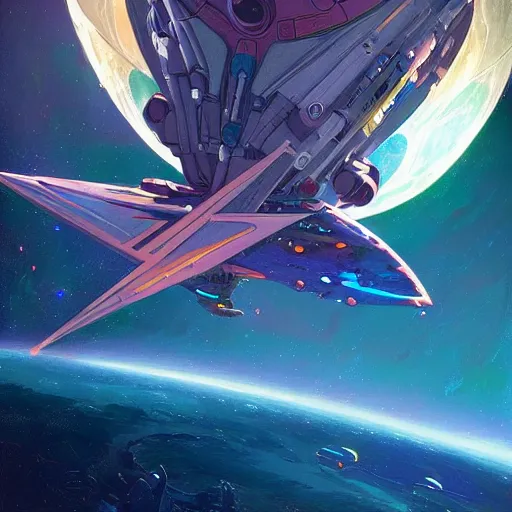 Prompt: most beautiful starship in space in no man's sky colorful, fantasy, intricate, highly detailed, digital painting, hq, trending on artstation, illustration, style of stanley artgerm and greg rutkowski and dan mumford