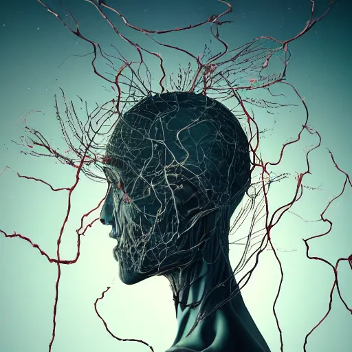 Image similar to A beautiful surreal illustration of the human body,very thin tendrils,blisters networked with blood vessels,grasping arms,bones,highly detailed, liquid oilpaint, Doug Chiang, Gustave Dore, Leonardo da Vinci, trending on Artstation, industry, lucid and intricate, rectilinear, digital art, Octane, redshift, vray,8k, 64 megapixels, ZBrush Central, behance HD, hypermaximalist,well rendered:1:1:1:1