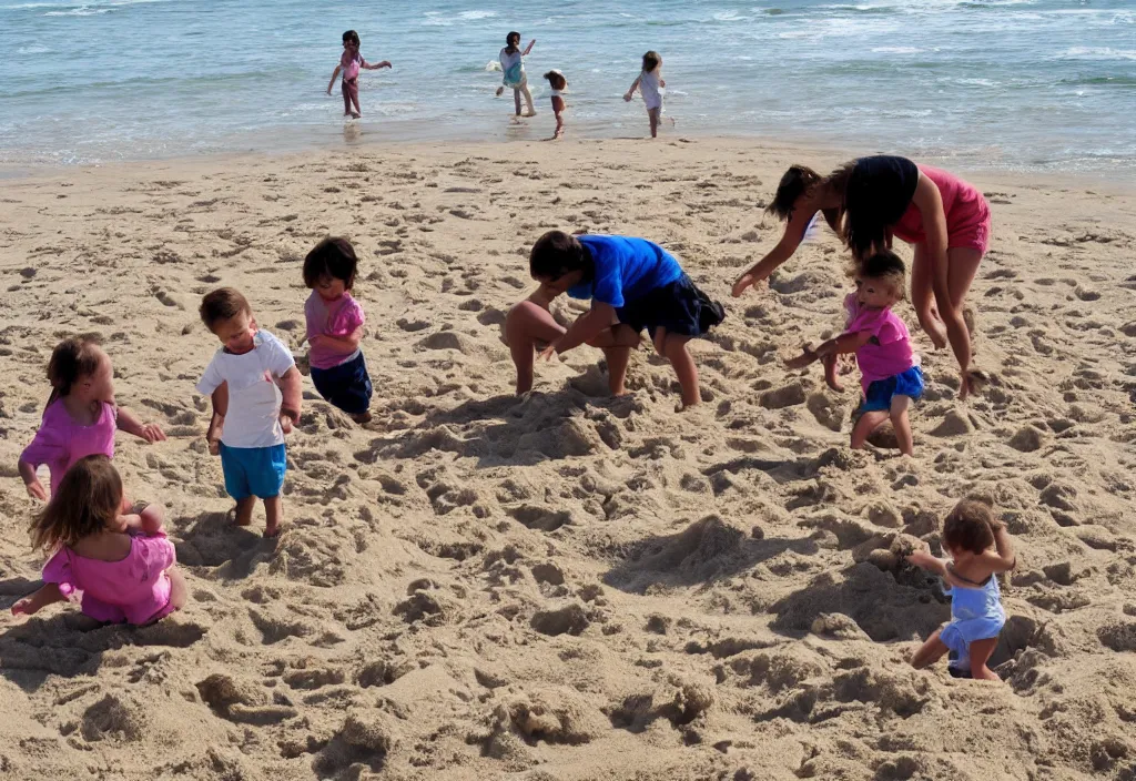 Image similar to a family at the beach playing in the sand