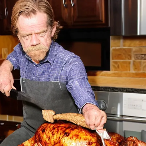 Prompt: William H Macy carving a turkey