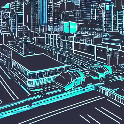 Image similar to point perspective, neon city sharp, delorean hovers in the foreground