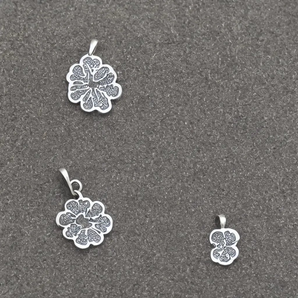 Image similar to Amulet Of Clover inlaid in silver, realistic, clean,