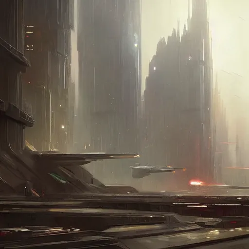 Prompt: star wars concept art by greg rutkowski, a huge metropolis with sharp and elegant buildings, it is night and it feels busy, the buildings are bright, dark and reddish night sky, cinematic lighting, oppressive atmosphere.