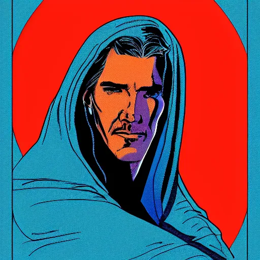 Prompt: jim caviezel retro minimalist portrait! moebius starwatcher comic by jean giraud, portrait 8 k