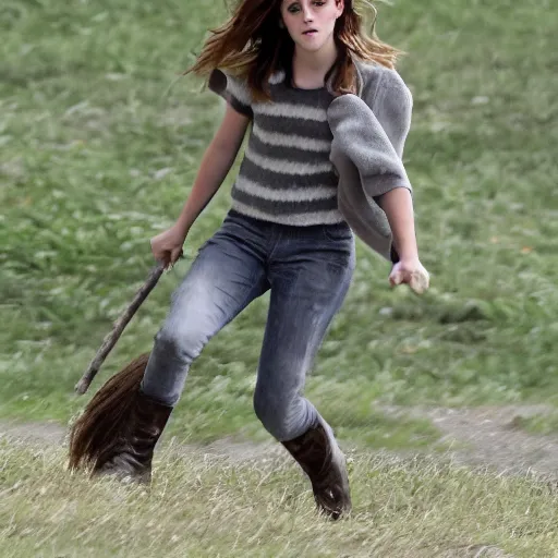 Prompt: emma watson tackling big foot to the ground, blurry focus