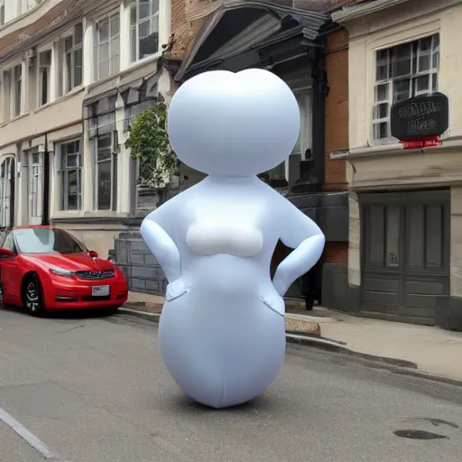 Prompt: inflated woman made of rubber
