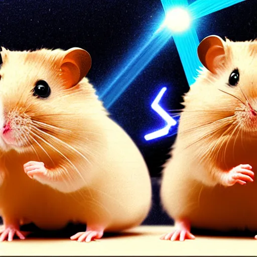 Image similar to hamsters in a james bond film with lasers on their mounted on their heads, digital art