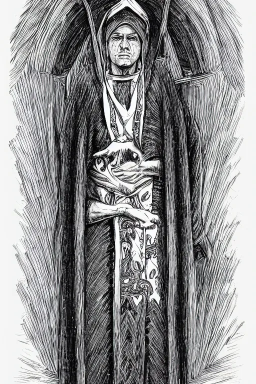 Image similar to portrait of Daniel Trejo as church nun, intricate, highly detailed, artstation, manga illustration by Kentaro Miura