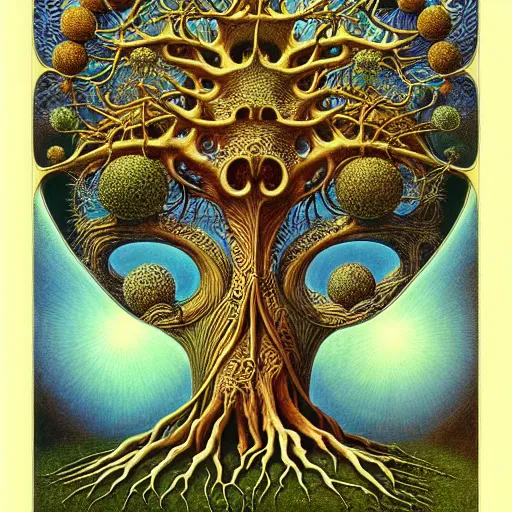 Image similar to tree of life by roger dean and andrew ferez, art forms of nature by ernst haeckel, divine chaos engine, symbolist, visionary, art nouveau, botanical fractal structures, organic, detailed, realistic, surreality