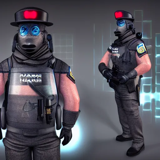 Image similar to humanoid shark police officer, octane render, 8 k resolution