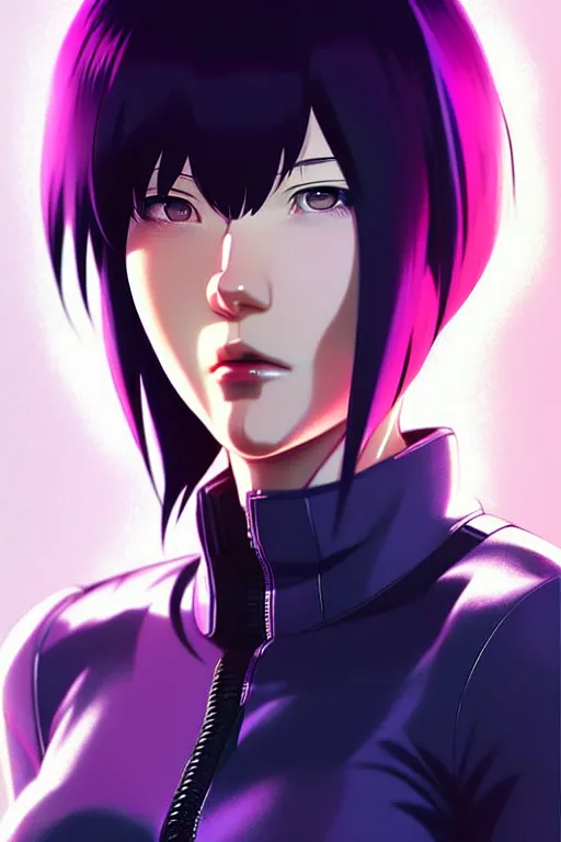 Image similar to a fullbody portrait of motoko kusanagi the major ghost in the shell : : stand alone complex, under repairs, maintenance : : by ilya kuvshinov, rossdraws, artgerm, sola digital arts, anti aliasing, raytracing : :