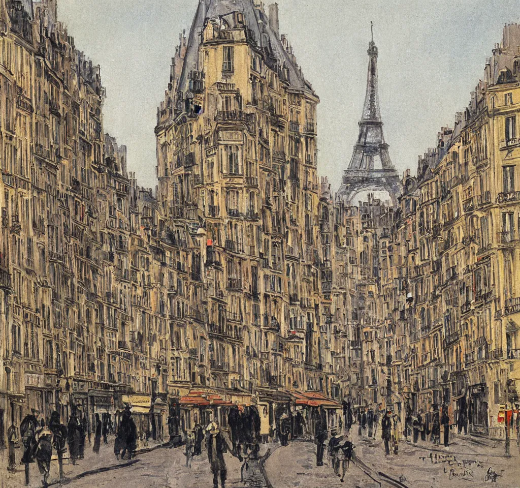 Image similar to color serigraphy of paris streets, by henri riviere