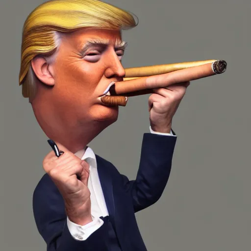 Image similar to a high detail photo of donald trump smoking a cigarrette, subject= donald trump, subject detail: extremly detailed, subject action: smoking a cigar, photorealism, dramatic lighting, award winning photograph, trending on artstation