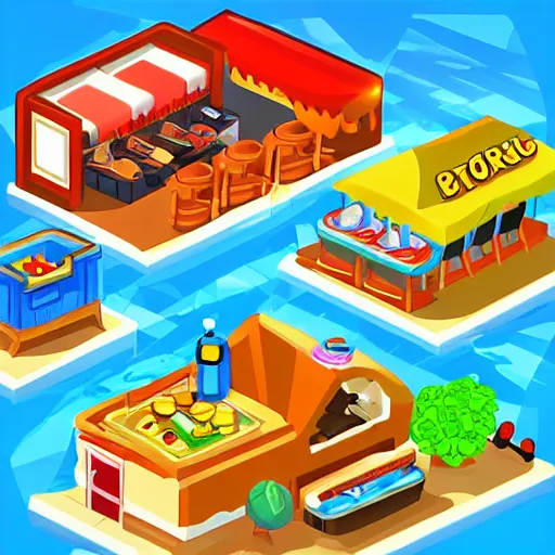 Prompt: an restaurant tycoon game, colorful, cartoon, cute, detailed,