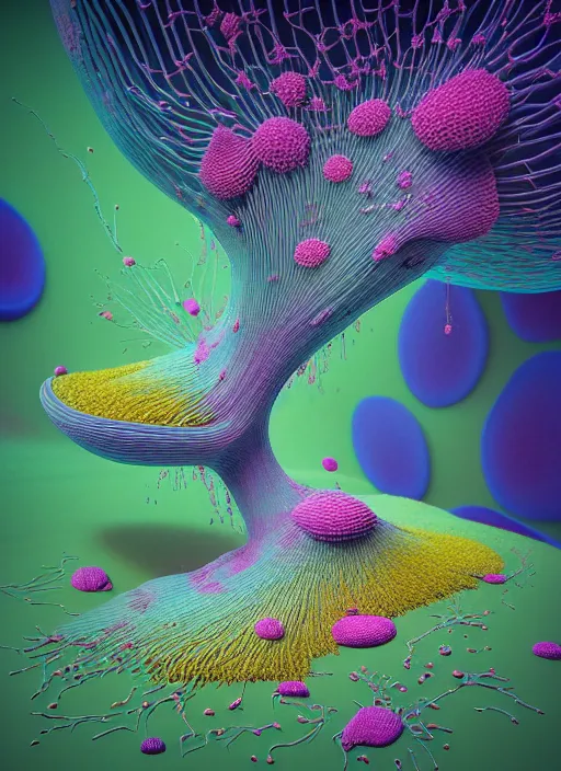 Image similar to hyper detailed 3d render like a painting - Aurora (Singer) seen Eating of the Strangling network of yellowcake aerochrome and milky Fruit and Her delicate Hands hold of gossamer polyp blossoms bring iridescent fungal flowers whose spores black the foolish stars by Jacek Yerka, Mariusz Lewandowski, Houdini algorithmic generative render, Abstract brush strokes, Masterpiece, Edward Hopper and James Gilleard, Zdzislaw Beksinski, Mark Ryden, Wolfgang Lettl, hints of Yayoi Kasuma, octane render, 8k