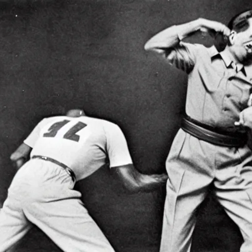 Prompt: stalin punches joe baiden head to pieces photo
