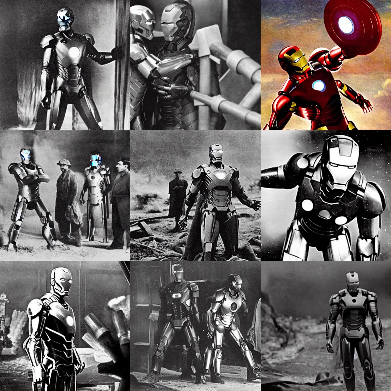 Prompt: scene from the 1897 film iron man