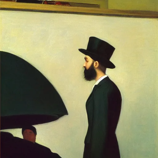 Prompt: an ultra Orthodox Jew and a crocodile by Edward Hopper