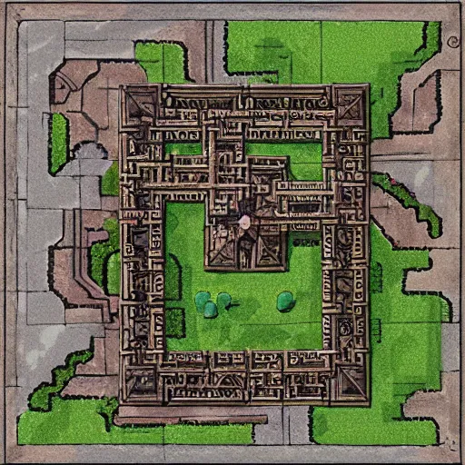 Prompt: map of a dungeon in waterdeep, isometric, detailed, game, dungeons and dragons, tiled, birds eye view