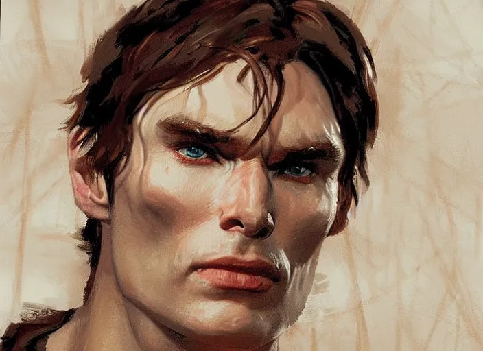 Image similar to a highly detailed beautiful portrait of cillian murphy as kratos, by gregory manchess, james gurney, james jean