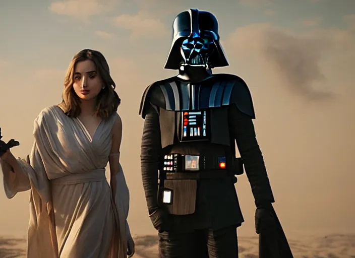 Prompt: ana de armas flirting with Darth Fener in star wars