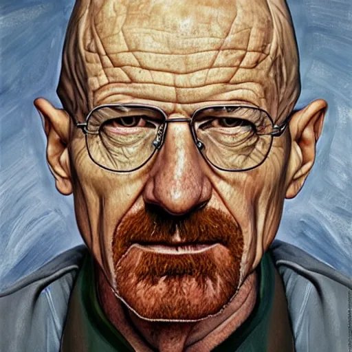 Prompt: high quality high detail painting by lucian freud, hd, portrait of walter white