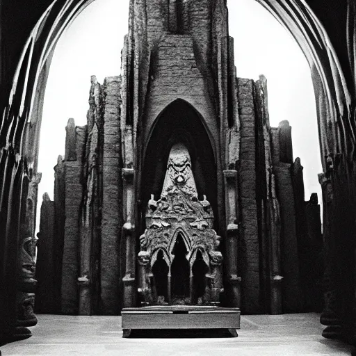 Image similar to hyperrealism hyperdetail. submerged cathedral of dagon beneath the ocean floor. photography by ansel adams. ominous light emits from deep inside the temple.