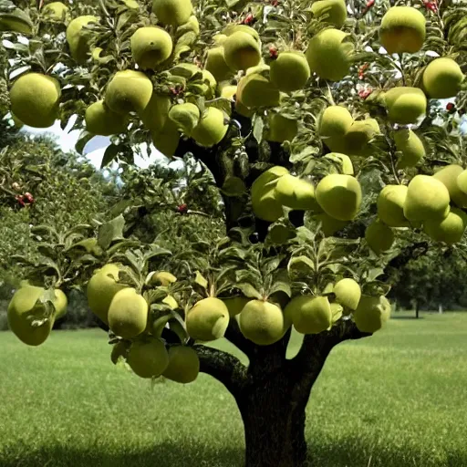 Prompt: a photo of a apple tree full of cores