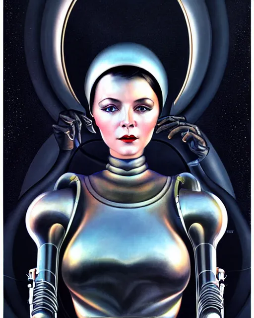 Image similar to futuristic portrait of woman from 2 0 s decade of xx century in metal space suit in a style of hans giger, giger alien style, art by kuvshinov ilya and wayne barlowe and gustav klimt and artgerm