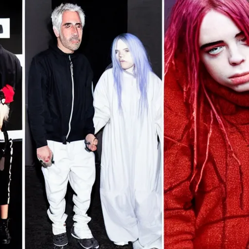 Prompt: draw Billie Eilish holding hands with Jeffery Epstein